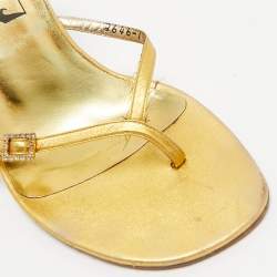 Pre Owned Gina Gold Leather Thong Sandals Size 38.5