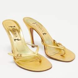 Pre Owned Gina Gold Leather Thong Sandals Size 38.5