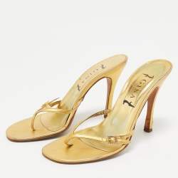 Pre Owned Gina Gold Leather Thong Sandals Size 38.5