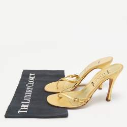 Pre Owned Gina Gold Leather Thong Sandals Size 38.5