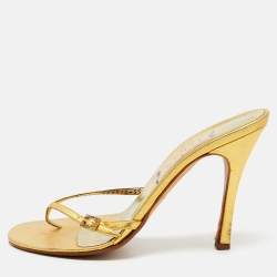 Pre Owned Gina Gold Leather Thong Sandals Size 38.5