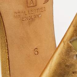 Pre Owned Gina Gold Leather Crystal Embellished Cross Ankle Strap Sandals Size 39