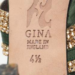Gina Green/Gold Crystal Embellished Satin Slide Sandals Size 37.5