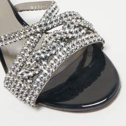 Gina Silver Leather Crystal Embellished Slide Sandals Size 38.5