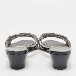 Gina Silver Leather Crystal Embellished Slide Sandals Size 38.5