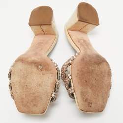 Gina Beige Croc Embossed Patent Leather Crystal Embellished Slide Sandals Size 36.5