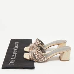 Gina Beige Croc Embossed Patent Leather Crystal Embellished Slide Sandals Size 36.5