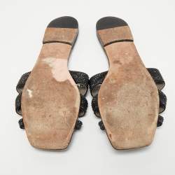 Gina Black Satin Crystal Embellished Loren Flat Slide Sandals Size 41