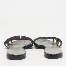 Gina Black Satin Crystal Embellished Loren Flat Slide Sandals Size 41