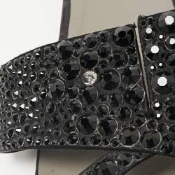 Gina Black Satin Crystal Embellished Loren Flat Slide Sandals Size 41
