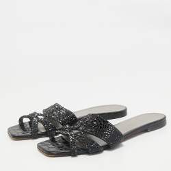 Gina Black Satin Crystal Embellished Loren Flat Slide Sandals Size 41