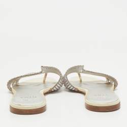 Gina Silver Leather Crystal Embellished Leather Loren Flat Sandals Size 41