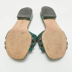 Gina Green Croc Embossed and  Patent Leather Visage Slide Sandals Size 38