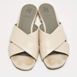 Gina Light Peach Leather Bourdin Flat Sandals Size 42
