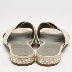 Gina Light Peach Leather Bourdin Flat Sandals Size 42