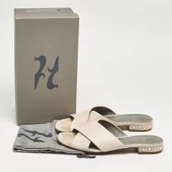 Gina Light Peach Leather Bourdin Flat Sandals Size 42