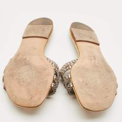 Pre Owned Gina Yellow Croc Embossed Leather Crystal Embellished Loren Flat Sandals Size 39