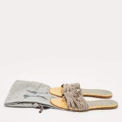 Pre Owned Gina Yellow Croc Embossed Leather Crystal Embellished Loren Flat Sandals Size 39