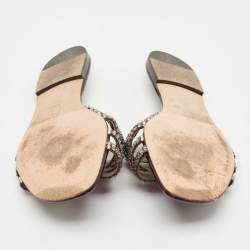 Pre Owned صندل فلات جيِنا نعل مسطح مزخرف كريستال جلد بنفسجي داكن مقاس 39.5