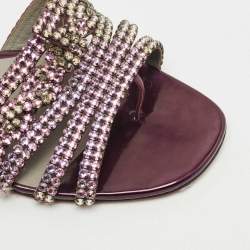 Pre Owned صندل فلات جيِنا نعل مسطح مزخرف كريستال جلد بنفسجي داكن مقاس 39.5