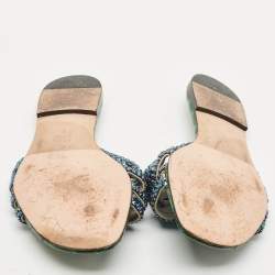 Gina Green Croc Embossed Patent Leather Crystal Embellished Loren Flat Slide Sandals Size 39