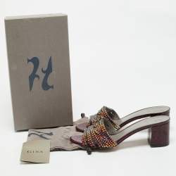 Gina Burgundy Croc Embossed Patent Leather Crystal Embellished Visage Slide Sandals Size 40