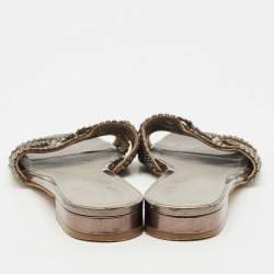 مملوكة مسبقًا Gina Metallic Leather Crystal Embellished Loren Flat Slide Size 39.5