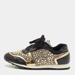 Gina Black Leather/Satin Luminosa Swarovski Sneakers Size 38