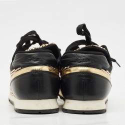 Pre Owned Gina Black Leather/Satin Luminosa Swarovski Sneakers Size 38