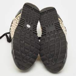Pre Owned Gina Black Leather/Satin Luminosa Swarovski Sneakers Size 38
