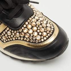Pre Owned Gina Black Leather/Satin Luminosa Swarovski Sneakers Size 38