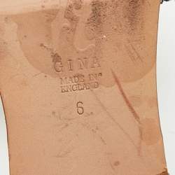 Pre Owned Gina Brown Croc Embossed Leather Crystal Embellished Loren Flat Sandals Size 39