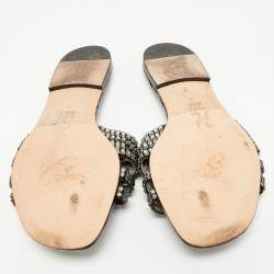 مملوكة مسبقًا صندل سلايد لورين مسطح مزين بالكريستال ساتان أسود جينا مقاس 41