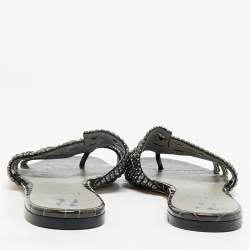 مملوكة مسبقًا صندل سلايد لورين مسطح مزين بالكريستال ساتان أسود جينا مقاس 41