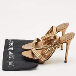 Pre Owned Gina Gold Leather Crystal Embellished Ankle Strap Sandals Size 38