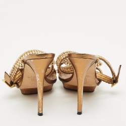 Pre Owned Gina Gold Leather Crystal Embellished Ankle Strap Sandals Size 38