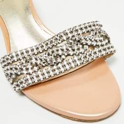 Pre Owned Gina Silver Patent Leather Crystal Embellished Slide Sandals Size 38.5