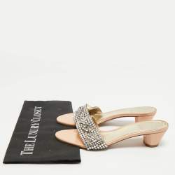 Pre Owned Gina Silver Patent Leather Crystal Embellished Slide Sandals Size 38.5