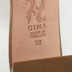 Pre Owned Gina Brown Satin Crystal Embellished Chachki Block Heel Mules Size 38