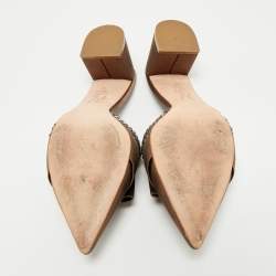 Pre Owned Gina Brown Satin Crystal Embellished Chachki Block Heel Mules Size 38