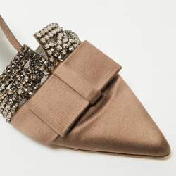 Pre Owned Gina Brown Satin Crystal Embellished Chachki Block Heel Mules Size 38