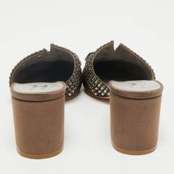 Pre Owned Gina Brown Satin Crystal Embellished Chachki Block Heel Mules Size 38