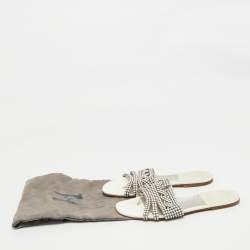 مملوكة مسبقًا Gina Silver Leather Crystal Embellished Leather Loren Flat Sandals Size 39.5