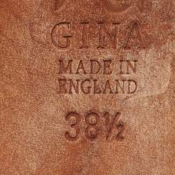 Pre Owned Gina Metallic Grey Patent Crystal Embellished Leather Slide Sandals Size 38.5