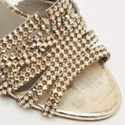 مملوكة مسبقًا Gina Metallic Gold Leather Crystal Embellished Slide Sandals Size 39.5