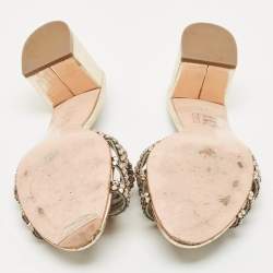 مملوكة مسبقًا Gina Metallic Gold Leather Crystal Embellished Slide Sandals Size 39.5