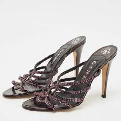 Pre Owned Gina Purple Leather Crystal Embellished Slide Sandals Size 39.5
