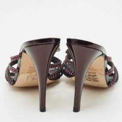 Pre Owned Gina Purple Leather Crystal Embellished Slide Sandals Size 39.5