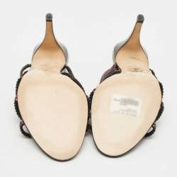 Pre Owned Gina Purple Leather Crystal Embellished Slide Sandals Size 39.5