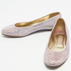 Pre Owned Gina Purple Satin Crystal Embellished Ballet Flats Size 39.5